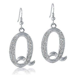 BERRICLE Silvertone Rhinestones Initial Letter Q Dangle Earrings: BERRICLE: Jewelry