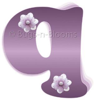 "q" Purple Daisy Flower Alphabet Letter Name Initial Wall Sticker   Decal Letters for Children's, Nursery & Baby's Room Decor, Baby Name Wall Letters, Girls Bedroom Wall Letter Decorations, Child's Names. Flowers Mural Walls Decal