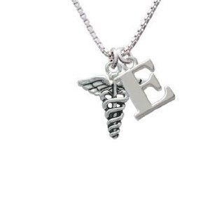 Caduceus Initial E Charm Necklace: Delight Jewelry: Jewelry