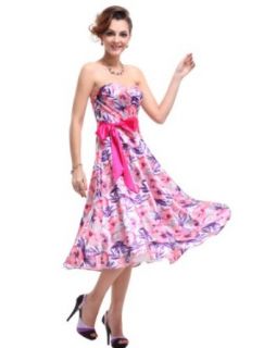 Ever Pretty Strapless Sweetheart Neckline Belt Bow Floral Tea Length Dress 06089 at  Womens Clothing store