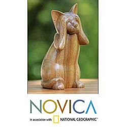Handcrafted Suar Wood 'See No Evil Kitty' Sculpture (Indonesia) Novica Statues & Sculptures