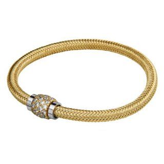 .925 Sterling Silver Yellow Gold Plated 5mm Thickness CZ Cubic Zirconia Bangle Bracelet with Magnetic Clasp   7.5" inches: Jewelery: Jewelry