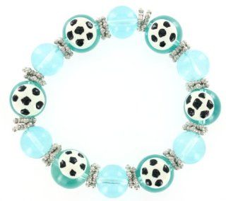 Soccer Hand Painted Glass Bead Bracelet: Stretch Bracelets: Jewelry