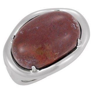 925 Sterling Silver Genuine Red Ocean Jasper Band Ring   (Sizes 5 to 9): Reeve and Knight: Jewelry
