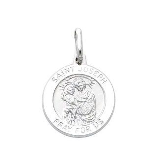 14K White Gold Religious Saint Joseph Medal Charm Pendant: The World Jewelry Center: Jewelry