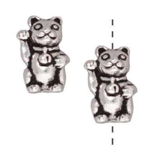 Silverplated Pewter Lucky Cat 12 mm Beads (Pack of 4) Beadaholique Loose Beads & Stones