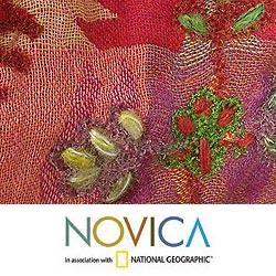 Wool 'Radiant Red' Scarf (India) Novica Scarves & Wraps