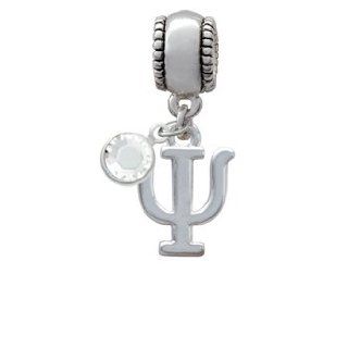 Large Silver Greek Letter   Psi   Charm Bead with Clear Crystal Dangle: Delight: Jewelry