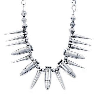 Silvertone Crystal Accent Spike and Bullet Link Necklace West Coast Jewelry Fashion Necklaces