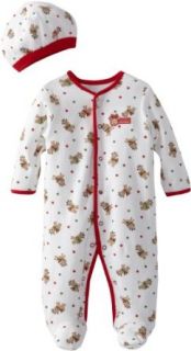 Little Me Baby Boys Newborn Reindeer Footie And Hat, White Print, 9 Months: Infant And Toddler Bodysuit Footies: Clothing
