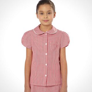 Girls red pack of two gingham school uniform blouses