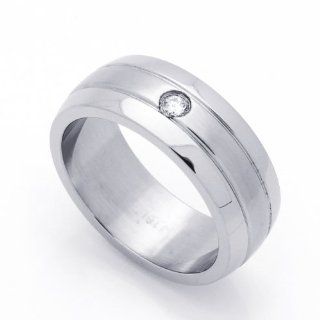 8MM Stainless Steel Single CZ Bezel Set Wedding Band Ring (Size 8 to 14): Jewelry