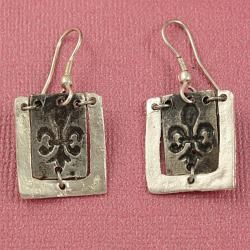 Handcrafted Pewter Silvertone Fleur de lis Cord Necklace And Earrings Set ( India) Jewelry Sets
