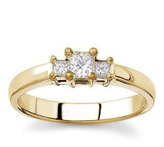 18k Yellow Gold Three Stone Princess Cut Diamond Ring (G/VS2, 1/3 ct. tw.): Jewelry