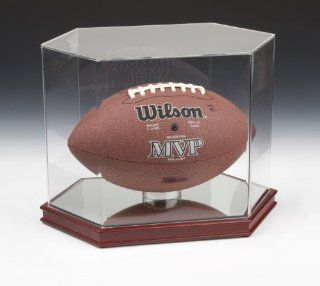 14 x 11 x 9.5 inch Hexagon Acrylic Display Case with Wood Base, Mirrored Surface and Plastic Riser : Sports Related Display Cases : Sports & Outdoors