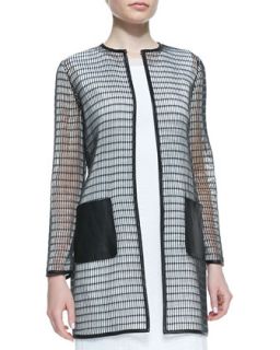 Womens Soho Rectangular Mesh Coat   Elie Tahari   Black/White (X LARGE)