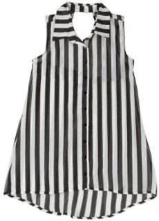 Say What? Stripe Open Back Sleeveless Top Black/white Small at  Womens Clothing store