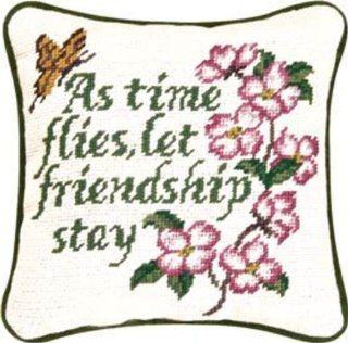 10" x 10" Needlepoint Saying Pillow, Friendship Stay   Throw Pillows