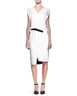 Womens Quantum Bicolor Cap Sleeve Dress   Helmut Lang   Optic white (8)