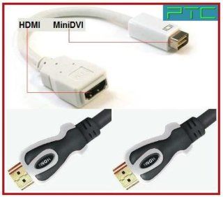 PTC Premium Mini DVI to HDMI adapter with 6 ft Premium Dual Tone HDMI cable VALUED PACK   white   for iMac (Intel Core Duo), MacBook, and 12 inch PowerBook G4 with Mini DVI connection (Note: Mini DVI is NOT the same as the Mini Displayport): Electronics
