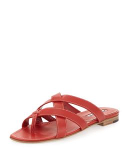 Lascia Woven Leather Thong Sandal, Red   Manolo Blahnik   Red (37.0B/7.0B)