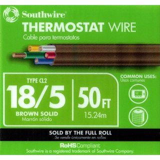 Southwire 64169622 5 Conductor 18/5 Thermostat Wire, 18 Gauge Solid Copper Class 2 Power Limited Circuit Cable, Brown   Electrical Wires  