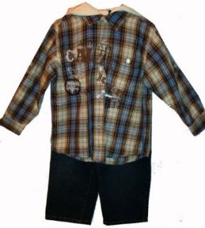 Calvin Klein Boy's 2 Piece Hooded Shirt & Jeans Outfit: Infant And Toddler Pants Clothing Sets: Clothing