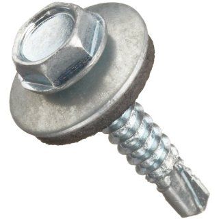 Steel Self Drilling Screw, Zinc Plated Finish, Hex Washer Head, External Hex Drive, Sealing, Includes Washer, 1 1/4" Length, #10 16 Threads (Pack of 100): Industrial & Scientific