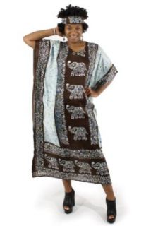 Elephant Line Caftan Kaftan with Matching Headwrap   Available in Several Colors (Brown): Clothing