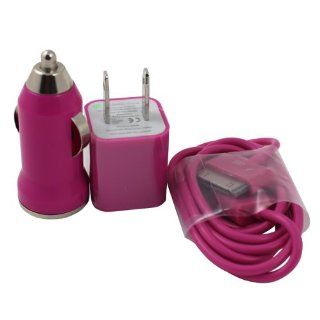 Phone Chargers 3 In 1 Set Car AC Wall Charger Adapter Charging Cable for iPhone 4 4S 4G 3GS Other Mobile Devices Original Replacement Several Colors (Pink): Cell Phones & Accessories