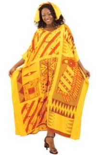 African Cultural Rayon Caftan Kaftan with Matching Headwrap   Available in Several Fashion Colors (Orange): World Apparel: Clothing