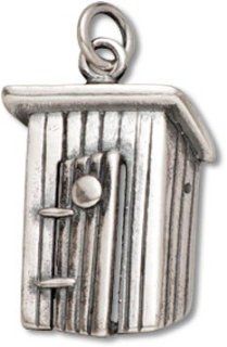 Sterling Silver 18" .8mm Wide Box Chain Necklace With Old Wooden Outhouse Or Shed With Window Pendant: Jewelry
