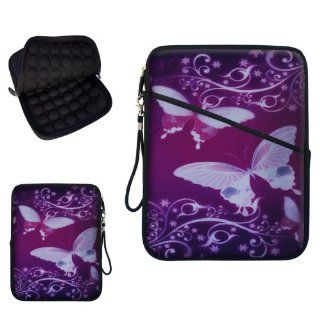 Super Bubble Padded Neoprene Sleeve Cover Case w. Accessory Pocket for BN Nook / Creative ZiiO / & Many Similar Size Tablets   Purple Butterfly Design: Computers & Accessories