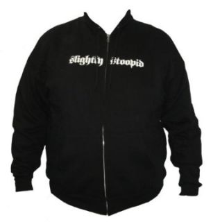 SLIGHTLY STOOPID Classic White Logo on Black Hooded Sweatshirt with Skull / Face Logo on Sleeve, Size Men's X Large: Clothing