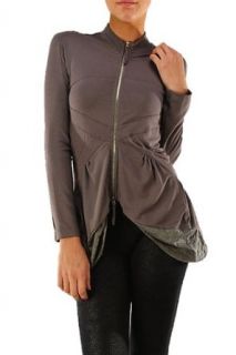 Caribbean Queen Women's Grey Zippered Front Slightly Peplum Jacket With Slimming Sewn Detail Lightweight Knit With Stretch Small at  Womens Clothing store