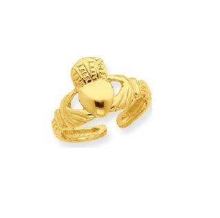10K Solid Yellow Gold Claddagh Toe Ring Cladaugh Heart Body Art Adjustable: Jewelry