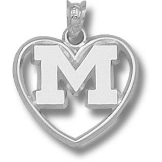 University of Michigan M Polished Heart Pendant   Sterling Silver : Sports Fan Pendants : Sports & Outdoors