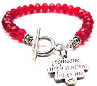 Someone with Autism Loves Me Red Crystal Beaded Toggle Bracelet: ChubbyChicoCharms: Jewelry