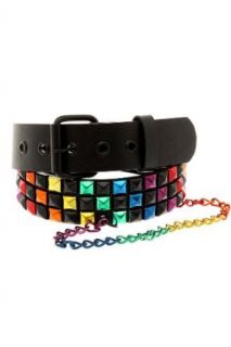 Black And Rainbow Pyramid Chain Belt Size : Large: Clothing