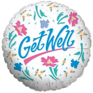 Mylar Foil Balloon 18" Round Get Well Soon Gift Ideas White Floral Confetti Blue: Toys & Games