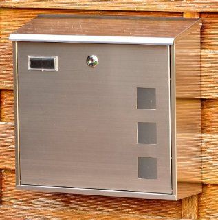 Designer Edelstahl Wandbriefkasten Briefkasten Mailbox   gebrstet   mit Sichtfenster und Fenster fr Namensschild   Modell 107: Garten
