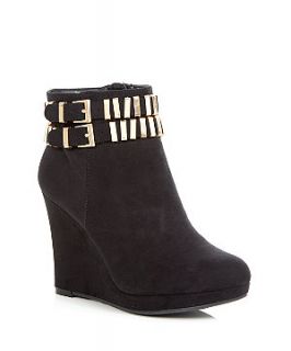 Wide Fit Black Metal Trim Wedge Ankle Boots