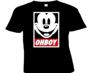DTG Clothing DTG Obey Mickey Mouse Oh Boy Unisex   Kinder T Shirts   9 11 Jahre   Schwarz: Bekleidung