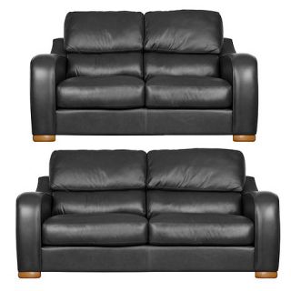 Set of large and medium black leather Berber sofas with light wood feet