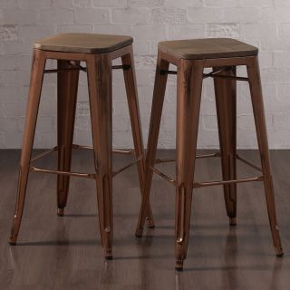 Tabouret Wood Seat Brushed Copper Bistro Counter Stools (Set of 2)