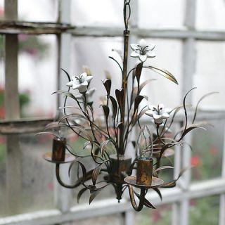 Creative Co Op Chateau 3 Light Mini Chandelier with Ceramic Flowers