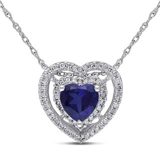 Miadora 10k White Gold Created Sapphire and 1/5ct TDW Diamond Heart