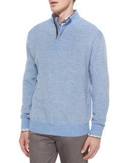 Peter Millar Textured Wool Quarter Zip Pullover Sweater, Blue