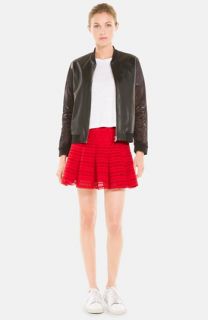 sandro Vie Leather & Mesh Bomber Jacket