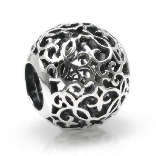 Queenberry Sterling Silver Round Floral Filigree European Bead Charm